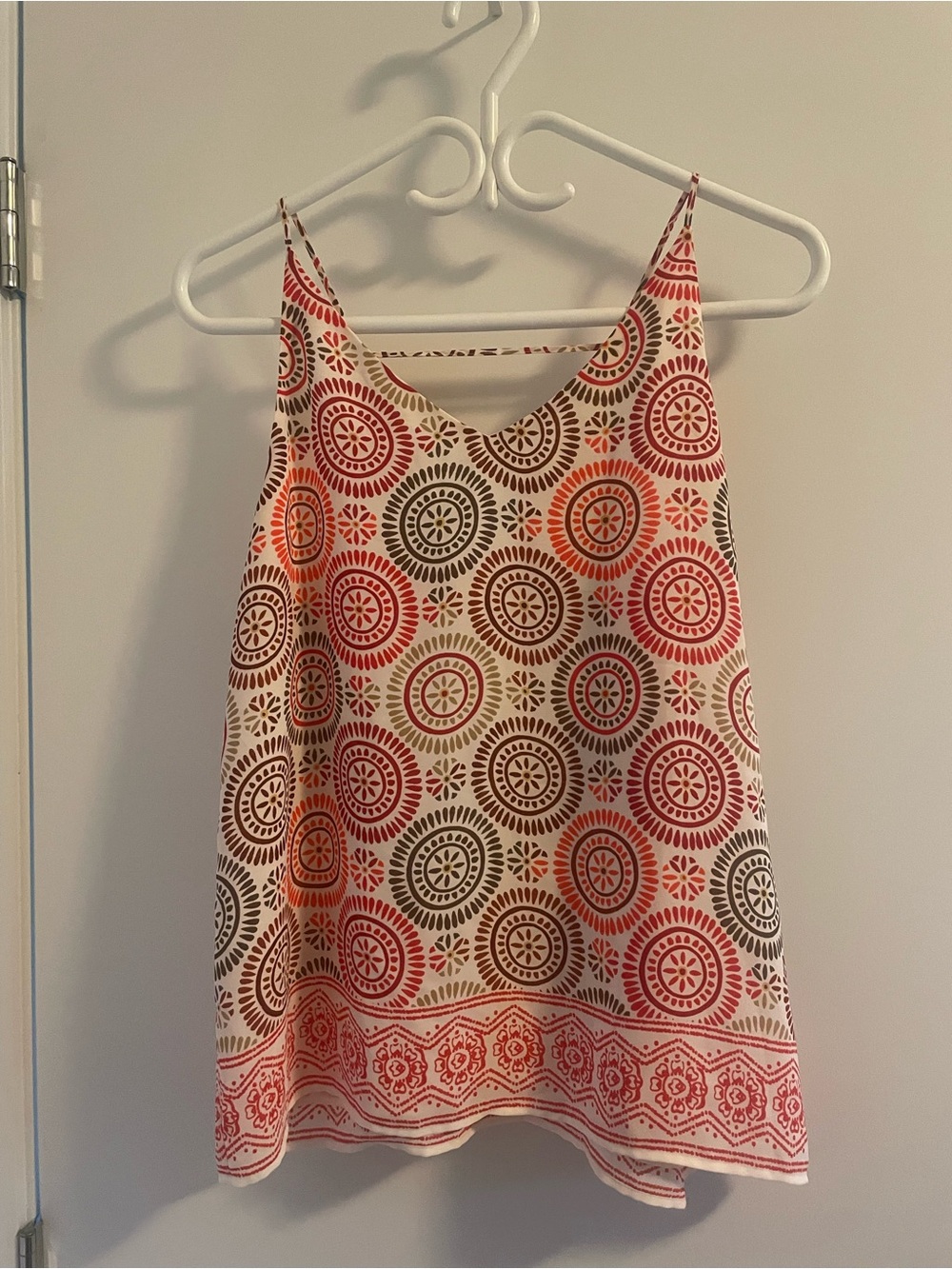 LOFT Spaghetti-Strap V-Neck Tank in Coral, Orange, Brown on Cream
